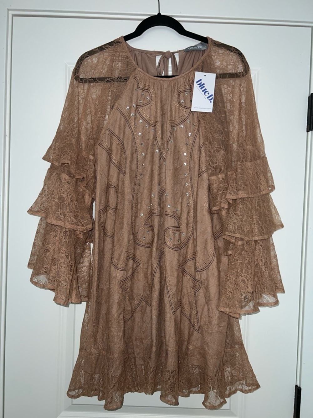 Blue b Brown Lace Tiered-Sleeve Dress Size S NWT